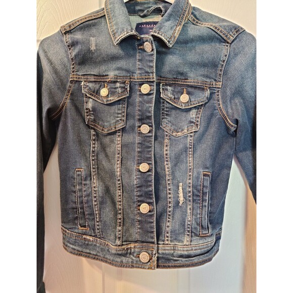 Aeropostale Distressed Denim Blue Jean Jacket Button Close Women sz Small Petite - Picture 3 of 8
